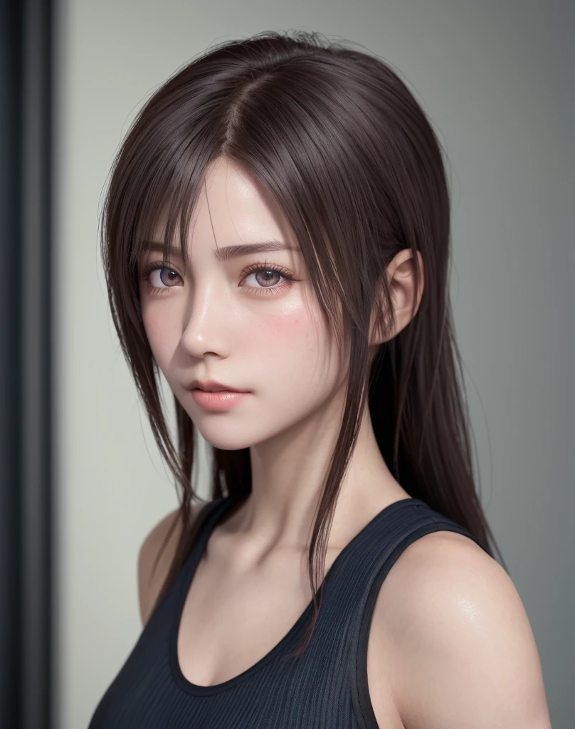 high quality picture, masutepiece, detailed hair texture, Detailed skin texture, Detailed Cloth Texture, 8K, Add fabric details, ultra detailed skin texture, ultra detailed photographic, Skin pores, Portrait of a girl, wearing tank top,