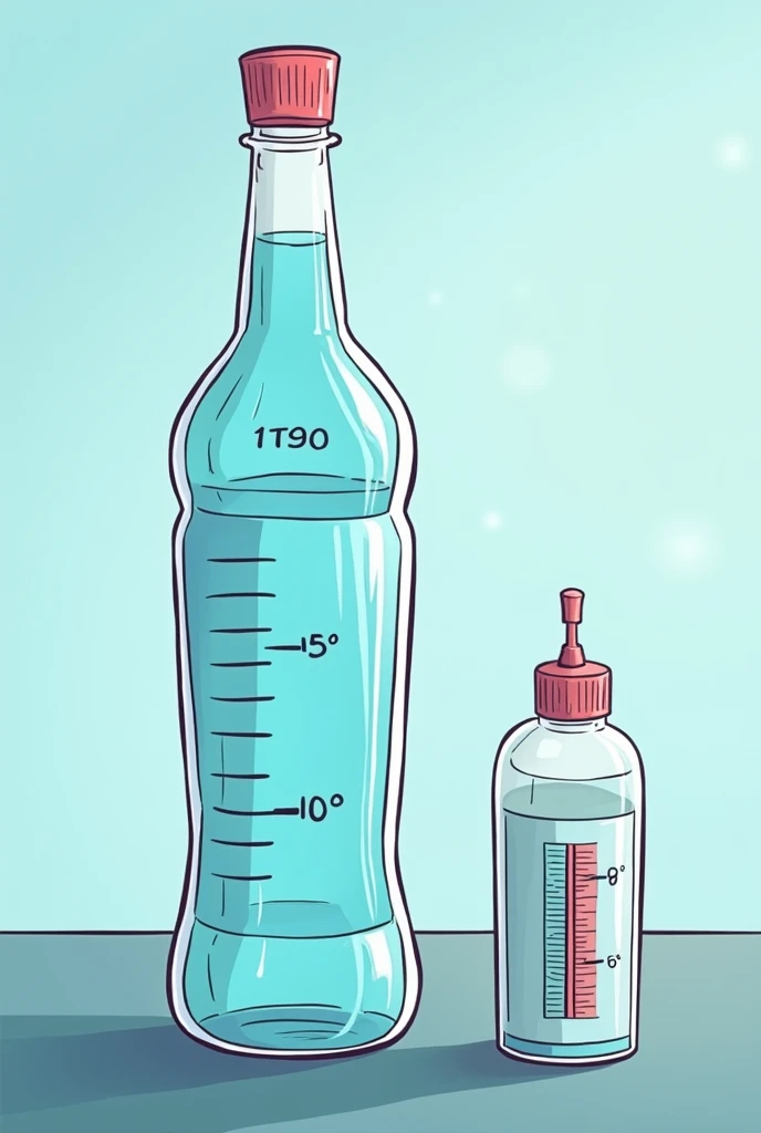 Create a cartoon-style banner with the theme of a homemade thermometer made from a plastic bottle and isopropyl alcohol.