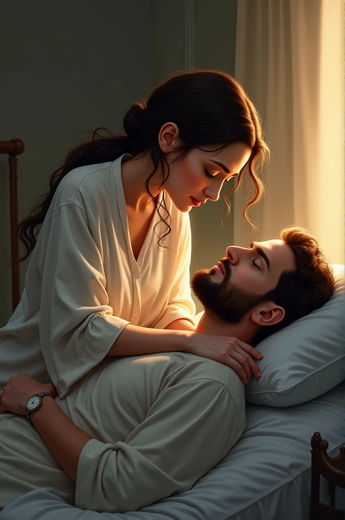 A woman nursing a sick man