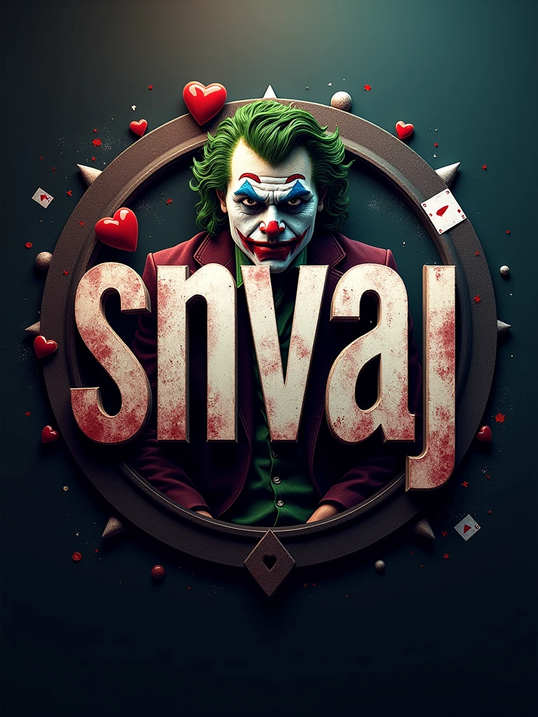logo "snvaj" stylish letter logo , joker background, realistic and attitude with joker,