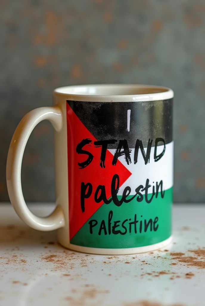 I stand with Palestine written and Palestine flag in mug