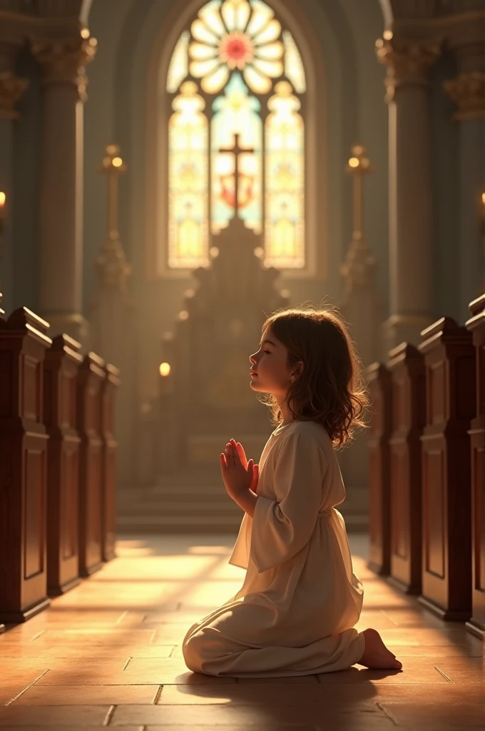 A girl in Church she is praying