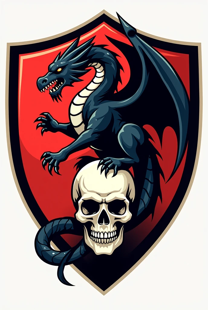 Soccer team shield with a black dragon on a skull
