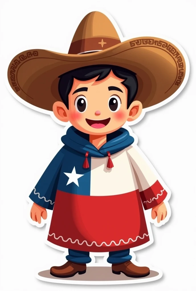 Huaso hat sticker with a Chilean flag, simple non-realistic drawing