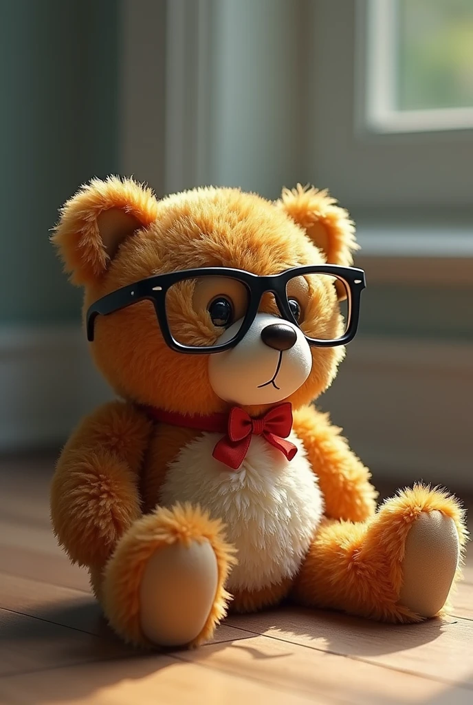 Teddy bear wearing glasses、The head has come off and fallen to the floor