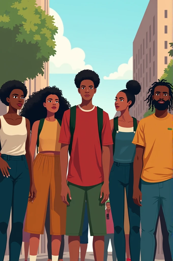 7 personnes qui sont debout ce sont des adolescents ils tiennent une parade ou on écrit ensemble des jeunes pour un avenir durable ce sont des noir