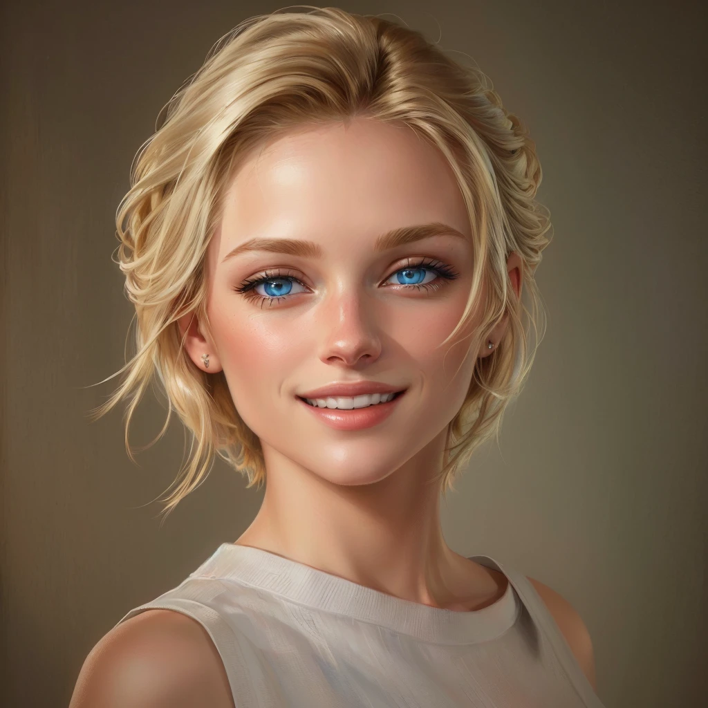 blonde woman with blue eyes and a white top smiling, true-to-life portrayal photo, high-quality portrait, realistic digital painting, realistic studio portrait, beautiful portrait image, beautiful photorealistic face, photorealistic digital painting, digitl art. photo realist, digitl art portrait, realistic portrait photography, photo realist portrait, portrait photo profile photo, realistic digitl art, true-to-life portrayal