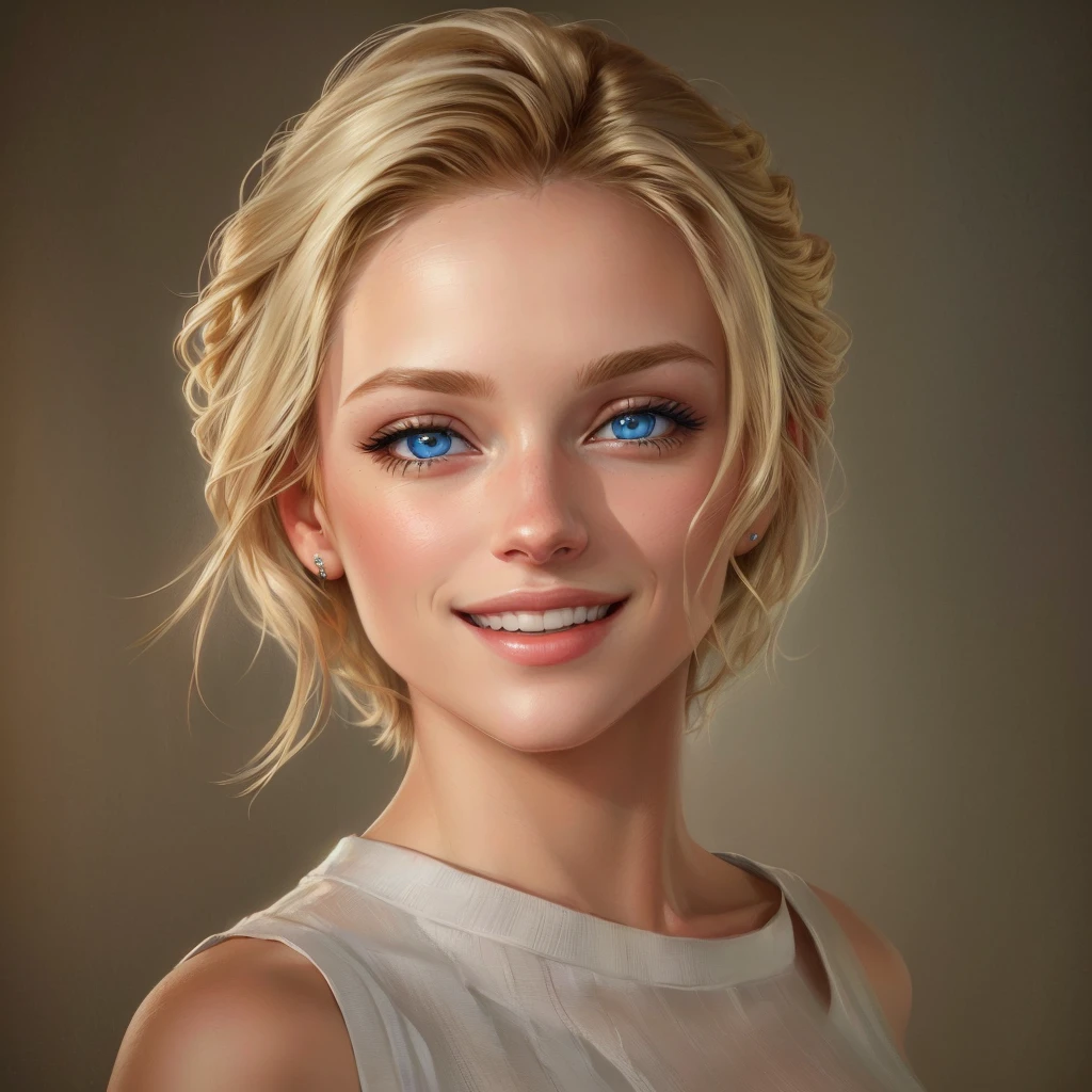 blonde woman with blue eyes and a white top smiling, true-to-life portrayal photo, high-quality portrait, realistic digital painting, realistic studio portrait, beautiful portrait image, beautiful photorealistic face, photorealistic digital painting, digitl art. photo realist, digitl art portrait, realistic portrait photography, photo realist portrait, portrait photo profile photo, realistic digitl art, true-to-life portrayal