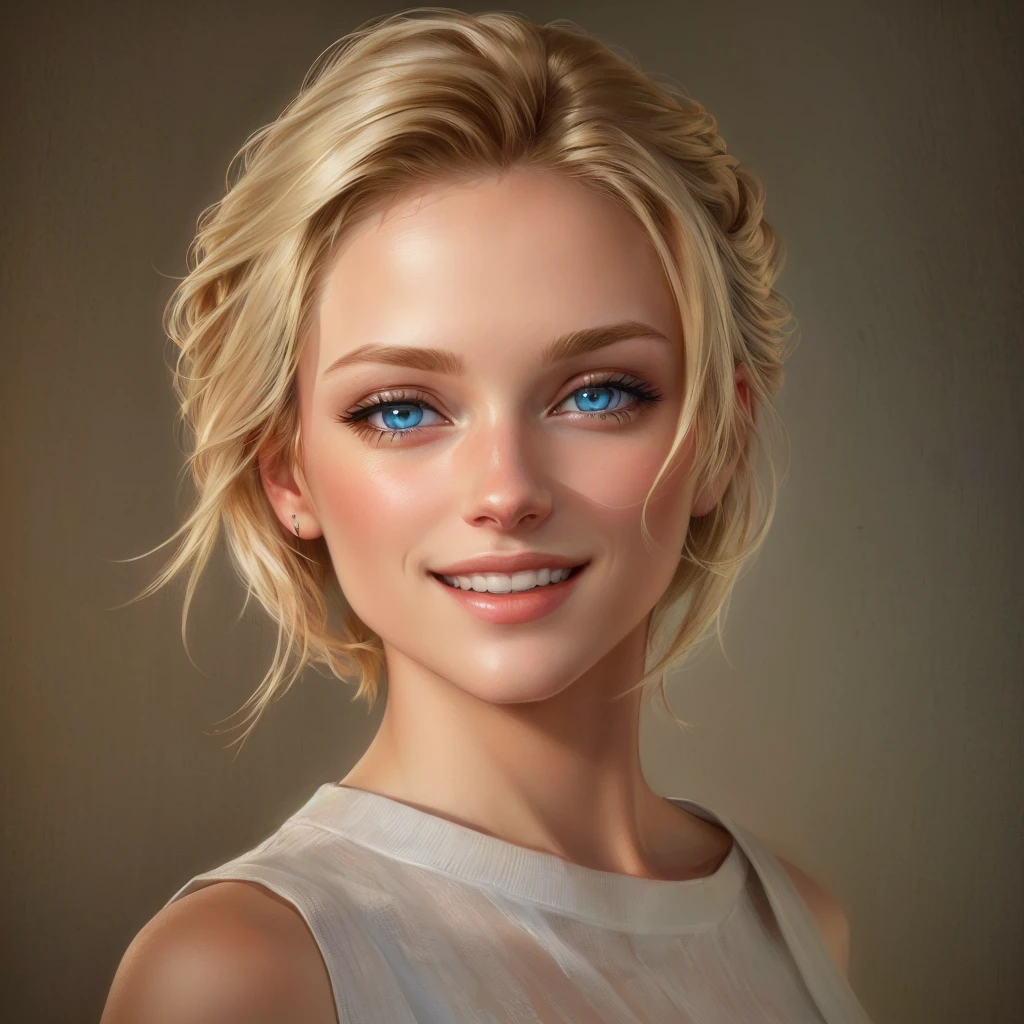 blonde woman with blue eyes and a white top smiling, true-to-life portrayal photo, high-quality portrait, realistic digital painting, realistic studio portrait, beautiful portrait image, beautiful photorealistic face, photorealistic digital painting, digitl art. photo realist, digitl art portrait, realistic portrait photography, photo realist portrait, portrait photo profile photo, realistic digitl art, true-to-life portrayal