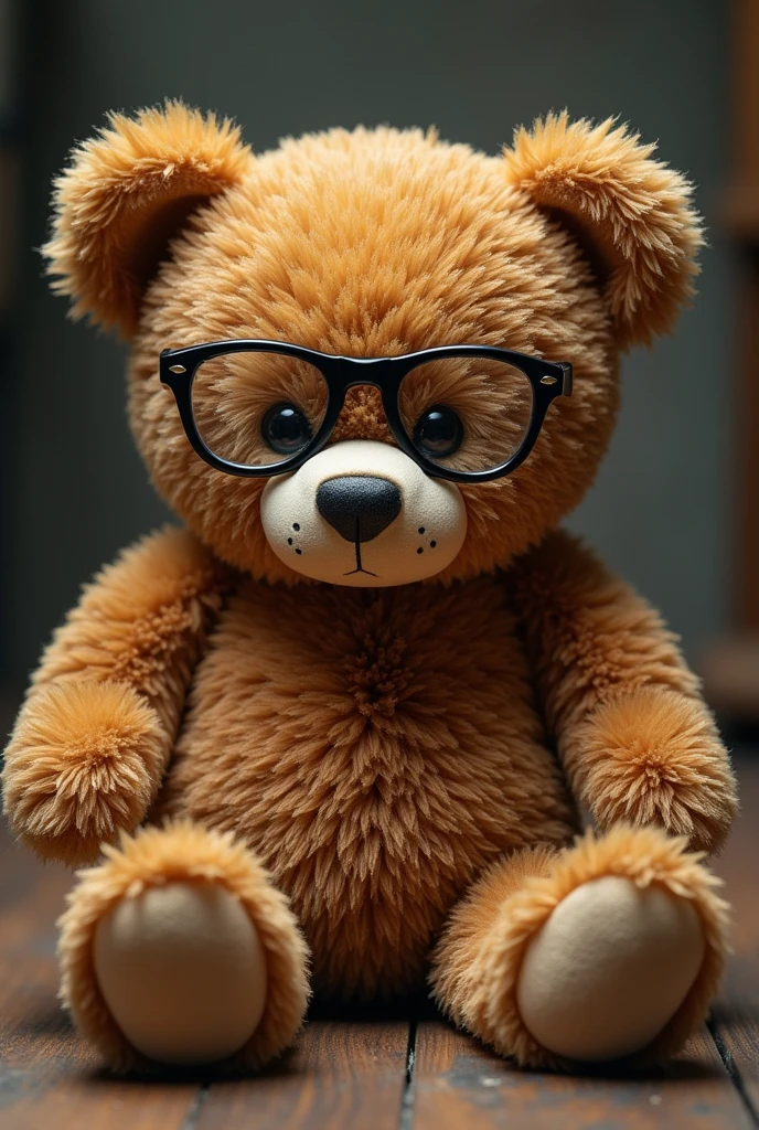 Teddy bear wearing glasses、The head has come off and fallen to the floor