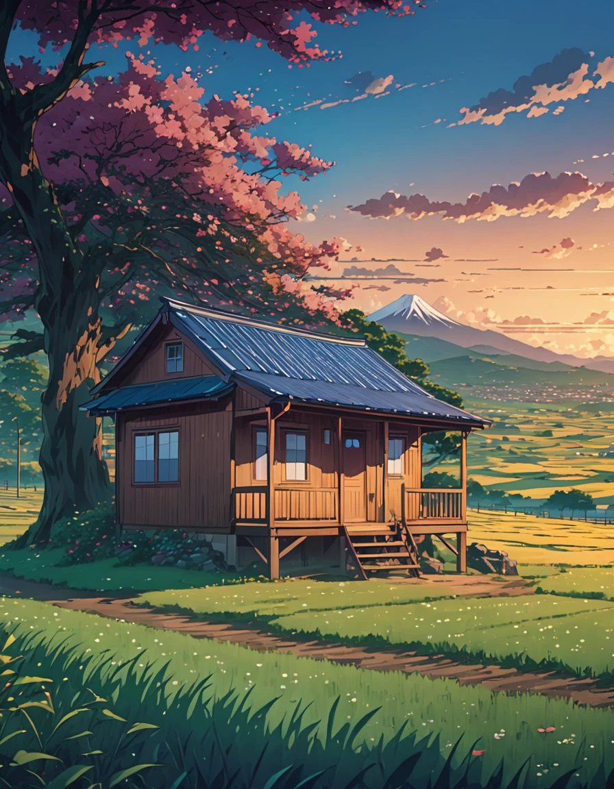 a painting of a cabin under a tree in a field, makoto shinkai cyril rolando, anime art wallpaper 4k, anime art wallpaper 4k, animated background, anime art wallpaper 8k, animated background art, anime landscape wallpaper, amazing wallpaper, hd wallpaper, 4k anime wallpaper, 4k anime wallpaper, anime countryside landscape, Highly detailed 4k digital art