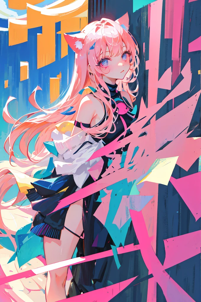 masterpiece, best quality, ultra-detailed, illustration,(1girl),beautiful detailed eyes, looking at viewer, close up, (breast focus), (arms behind back:1.2), pink hair, shy,cat ears,naked