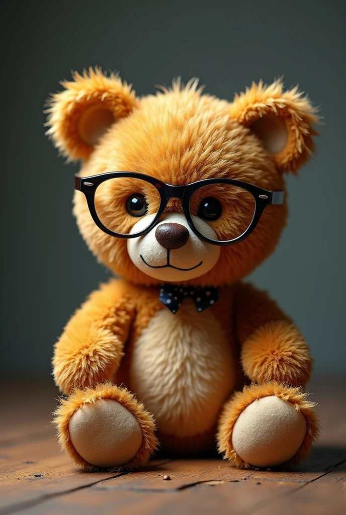 Teddy bear wearing glasses、The head has come off and fallen to the floor、The head is severed