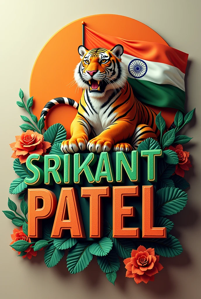 3D Name with  colour full SRIKANT PATEL WITH tiger  INDIAN FLAG  image 
