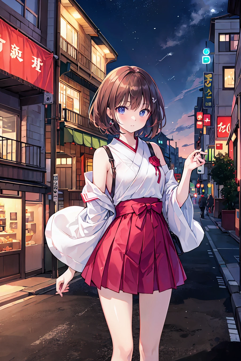 Japanese women、Small breasts,Flat chest、White skin、Clear skin、20-year-old、Brown Hair,Bobcut、(((the best)))、//be outraged:1.8、high quality:1.3、Professional Lighting:2.0 Real:1.2、4K resolution、Detailed skin、masterpiece:1.1、//Street Snap、((To the audience))、Cityscape,Beautiful night view,on the road、((Are standing))、((最high quality)), (Very detailed), (High-definition CG synthesis 8k wallpaper), 高いly detailed, 高い-definition raw colbor photos, Professional photography, Written boundary depth,