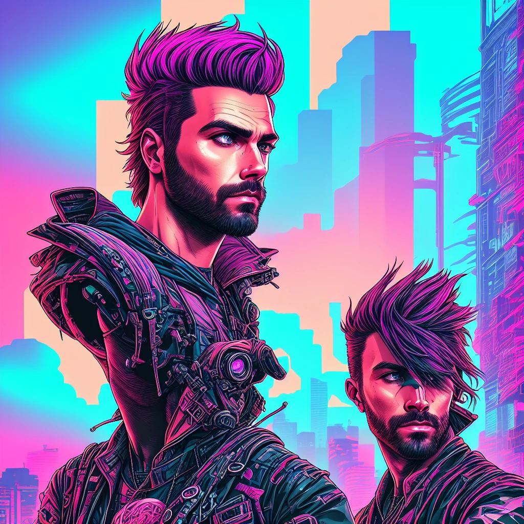 swpunk  synthwave masterpiece, best quality, ultra-detailed, Long shot of a man with a short stubble