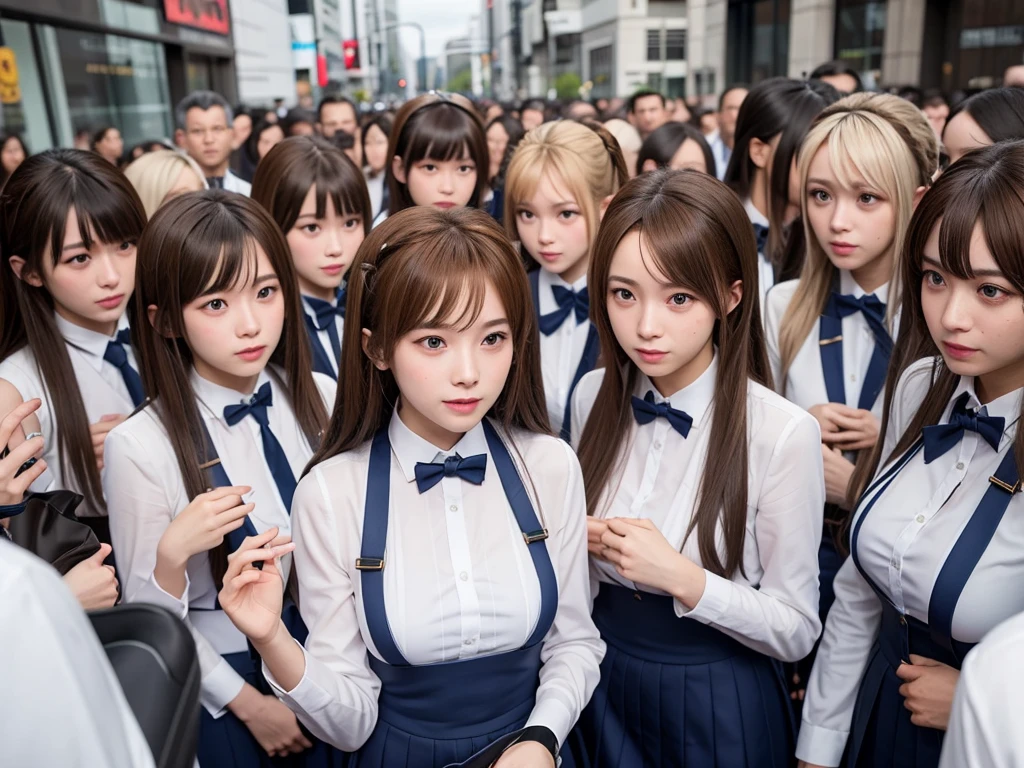 (((Clone Art)))、((Very detailed depiction of a female avatar))、8k、Realistic、20-year-old、Beauty Women、(A girl in a bronze maid outfit)、The skirt is brown、White Pantyhose、Black leather shoes、Hair in a ponytail、Cute smile、Sticky skin、Big Breasts、Full cleavage、Full breasts、Jcup、(((Clone skill activated)))、(((There are many people with the same exact face and body type)))、((Full of girls who are just clones))、Surrounded by girls who are clones、Tens of thousands of girls、Standing、sitting、Crowd of girls、Split-ego girls group、A crowd of girls、A girl with an alter ego walks、smile