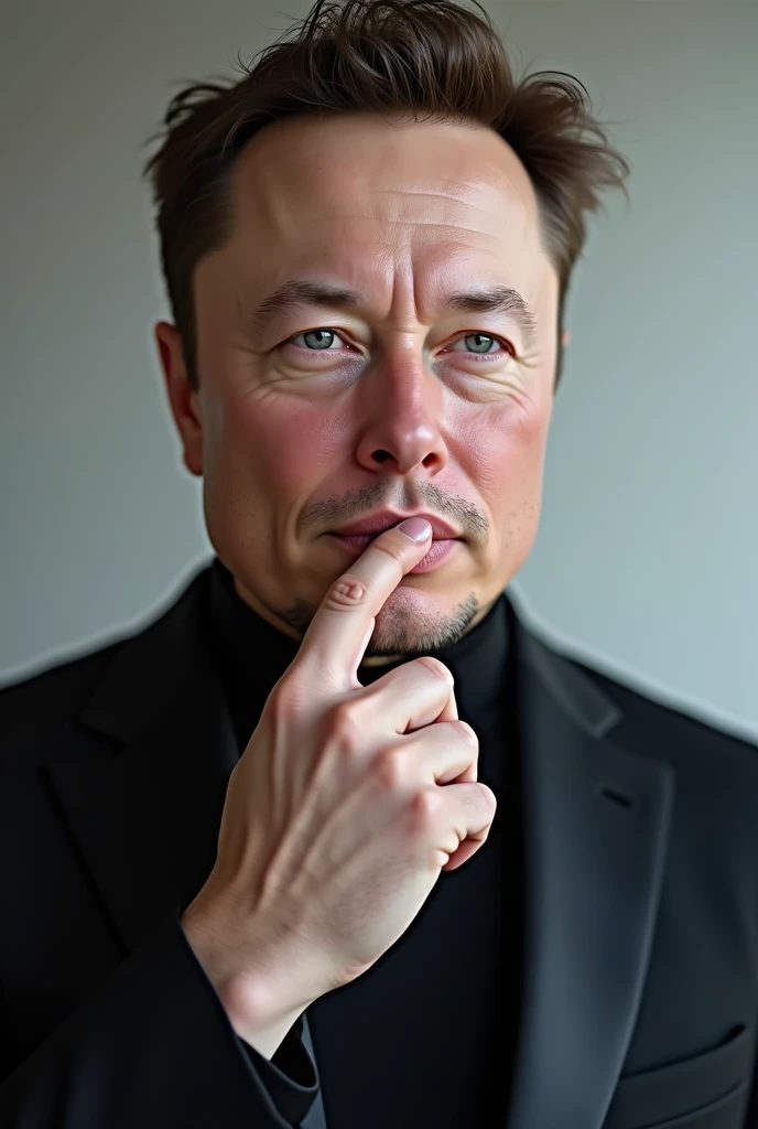 Generate Elon musk image add finger in his lip