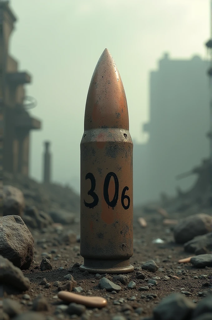 Bizarre bullet in a post-apocalyptic world with a bib number 306