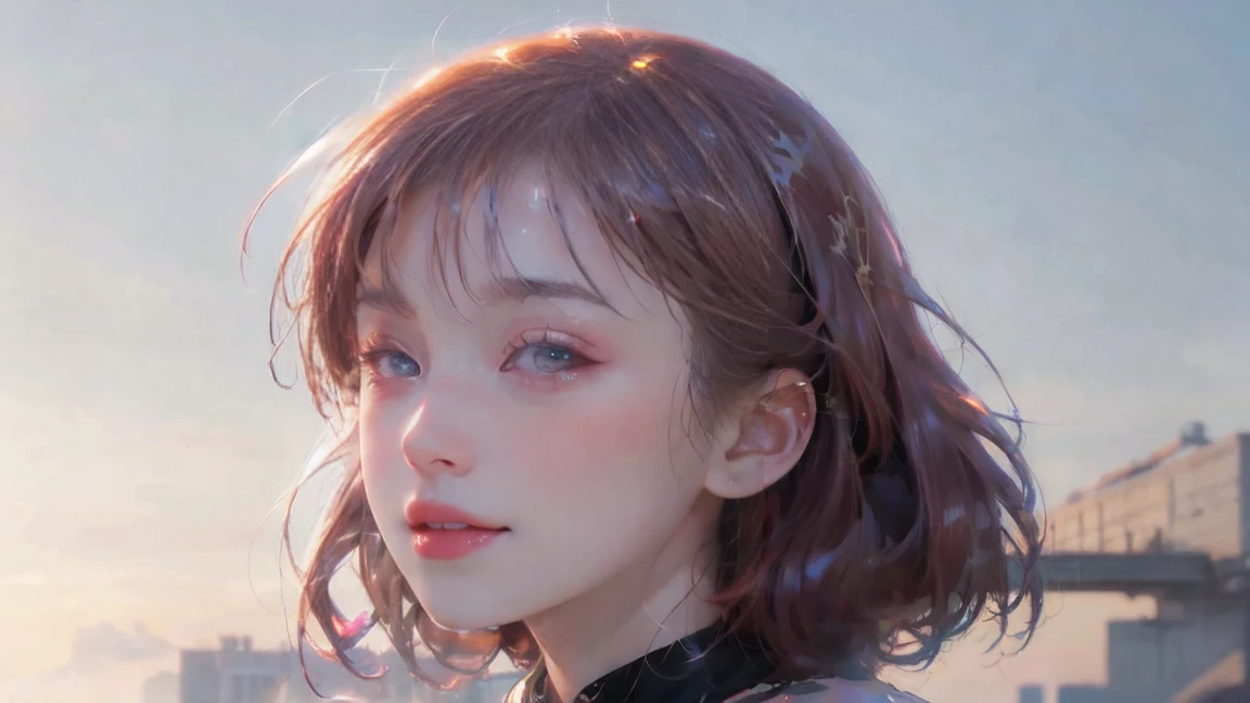 ((Create one girl 16+ Years old.), (Full Length), (1 girl), (dyed red hair), (realistic)), , (Atmospheric rendering), (Best quality), (Virtual realism))_((digital painting, anime style, cyberpunk), (Best quality, 4K, a high resolution, masterpiece: 1.2))((Ultra-detailed), (realistic, photorealistic , Photorealism: 1.37))_((Soft clear shapes, Broad strokes, Attention to detail))_((High quality, 16K | Ultra HD | Full HD)).((Masterpiece)), ((High detail)), photography of，real photograph，((Masterpiece)), (((Best quality))), ((Ultra-detailed)), ((illustration)),[realism light effect],black shadows, (semi-realistic style) colorful, Peach Fuzz colors，enamel，agates，A flesh-colored world，cute young short hair girl chilling around the city, the sky are blue and very happy joyful day,((entire character)),hurricane，It was very windy，Big wind，It was very windy，Photos taken with a professional photography camera，Incredibly realistic textures,(1 girl away from the camera:1.2), soft light, soft color, creative pose, different angle