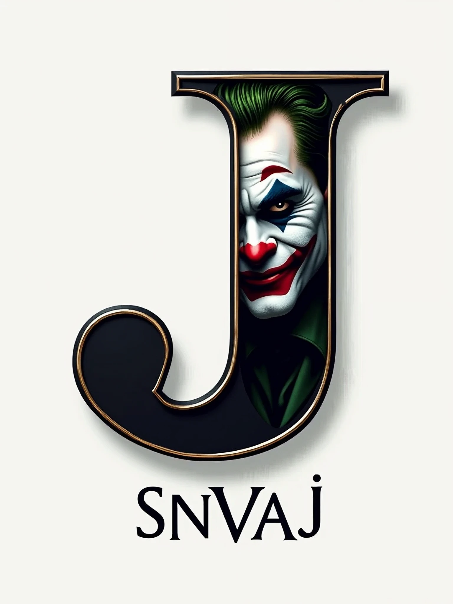 logo "snvaj" stylish letter logo front,background joker in letter front joker
