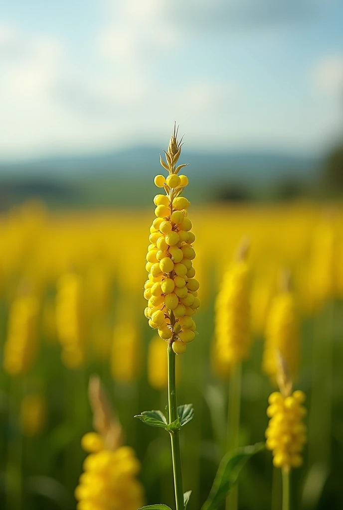 A field of quinoa with a small blockchain technology icon