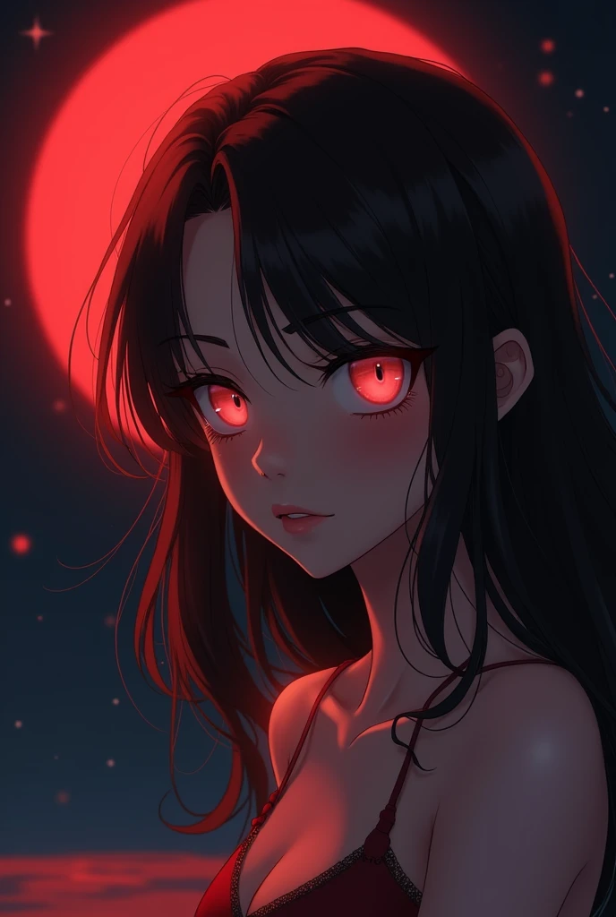 1girl, beautiful face, ((white eyes)), sexy pose, Red moon in the background, stars, space, (lightroom:1.13), soft light, (natural skin texture:1.2), (hyperrealism:1.2), sharp focus, focused,[[realistic]]