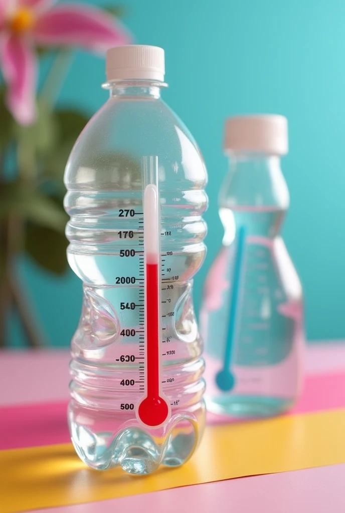 Create a colorful HQ-style banner with the theme of a homemade thermometer made from a PET bottle and isopropyl alcohol.