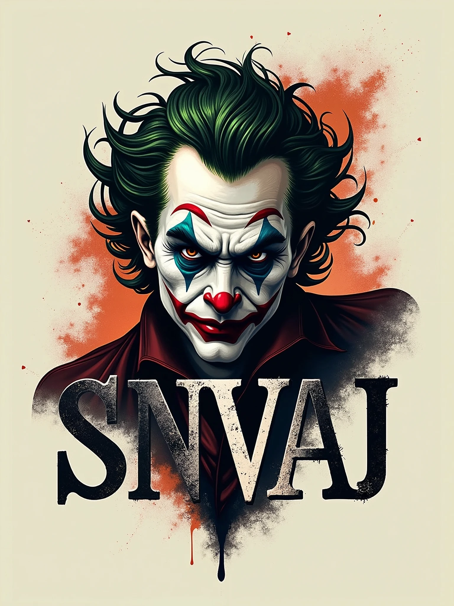logo "snvaj" stylish letter logo front,background joker in letter front joker