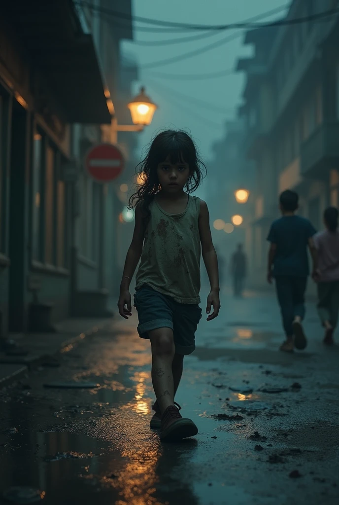 An image of an injured girl walking to the hospital