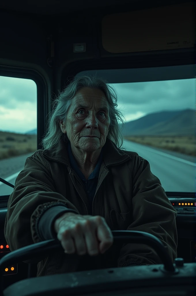 A TRUCKER ON THE ROAD LOOKS LIKE AN OLD WOMAN ON THE ROAD SINISTER BANNER FOR YOUTUBE 