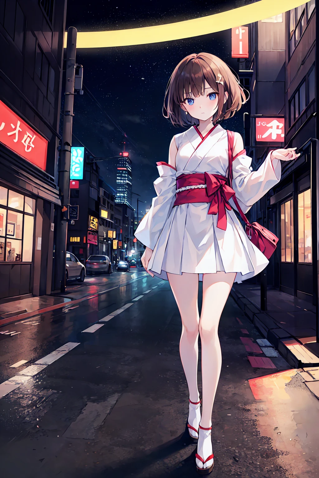 Japanese women、Small breasts,Flat chest、White skin、Clear skin、20-year-old、Brown Hair,Bobcut、(((the best)))、White blouse,Tight Skirt、The whole body is visible,pumps,high quality:1.3、Professional Lighting:2.0 Real:1.2、4K resolution、Detailed skin、masterpiece:1.1、//Street Snap、((To the audience))、Cityscape,Beautiful night view,on the road、((Are standing))、((最high quality)), (Very detailed), (High-definition CG synthesis 8k wallpaper), 高いly detailed, 高い-definition raw colbor photos, Professional photography, Written boundary depth,