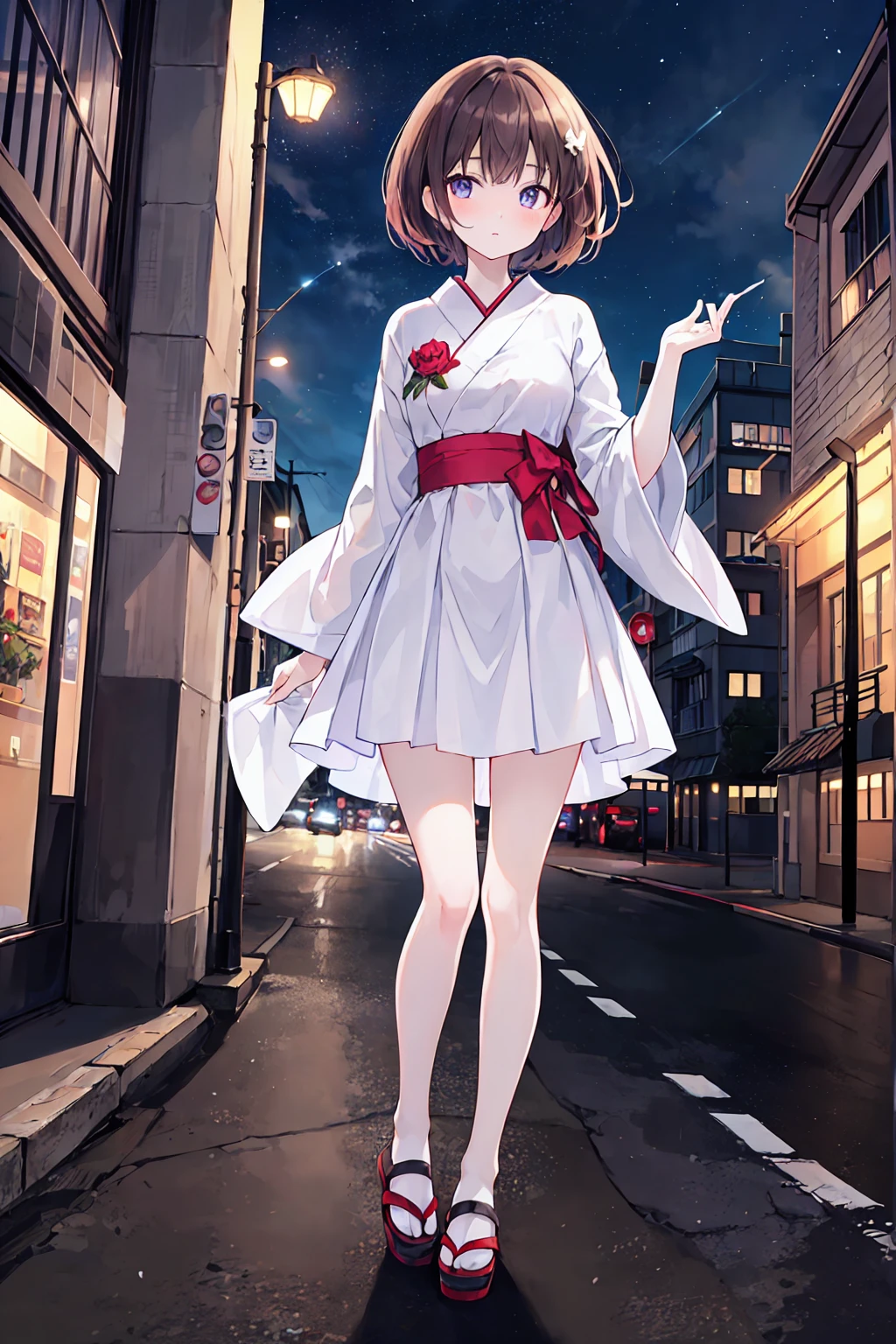 Japanese women、Small breasts,Flat chest、White skin、Clear skin、20-year-old、Brown Hair,Bobcut、(((the best)))、White blouse,Tight Skirt、The whole body is visible,pumps,high quality:1.3、Professional Lighting:2.0 Real:1.2、4K resolution、Detailed skin、masterpiece:1.1、//Street Snap、((To the audience))、Cityscape,Beautiful night view,on the road、((Are standing))、((最high quality)), (Very detailed), (High-definition CG synthesis 8k wallpaper), 高いly detailed, 高い-definition raw colbor photos, Professional photography, Written boundary depth,