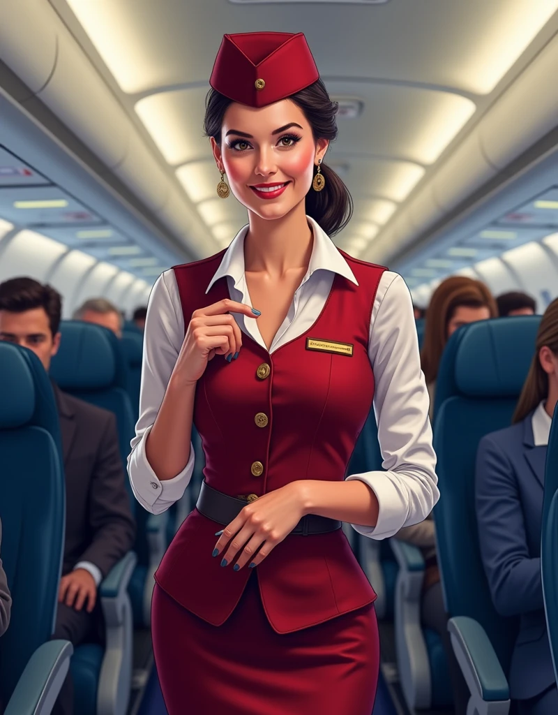 Create a portrait to illustrate this ebook title : 110 Essential In-Flight Scenarios: The Ultimate Flight Attendant's Guide to Mastering Every Passenger Situation. I need it hyper realistic, HD quality, at least 300DPI
