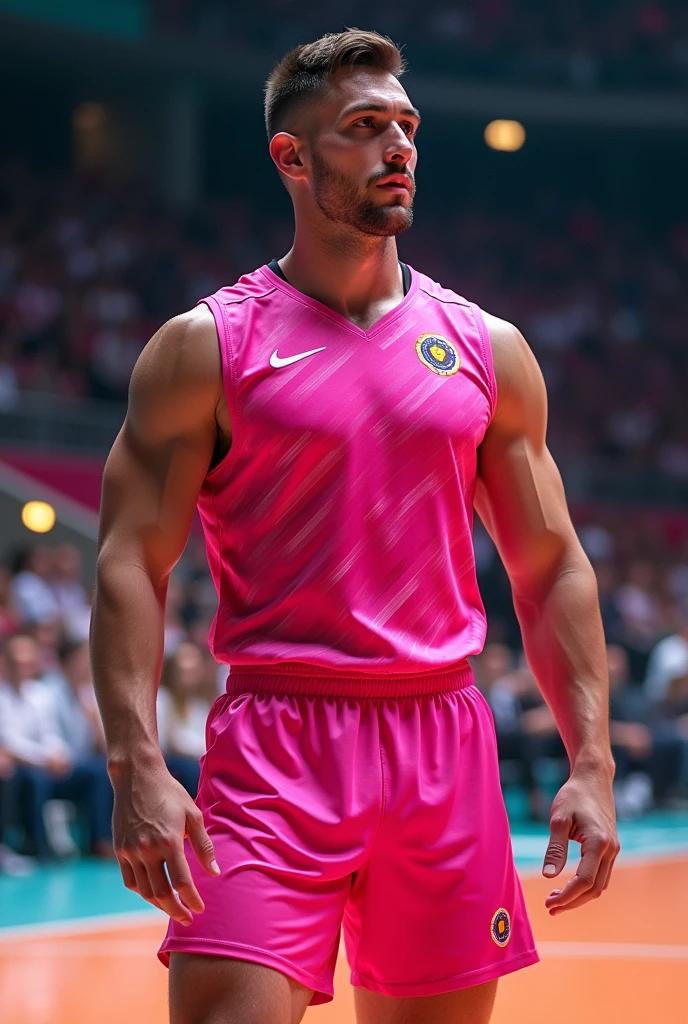 Create a men's volleyball uniform with shades of pink