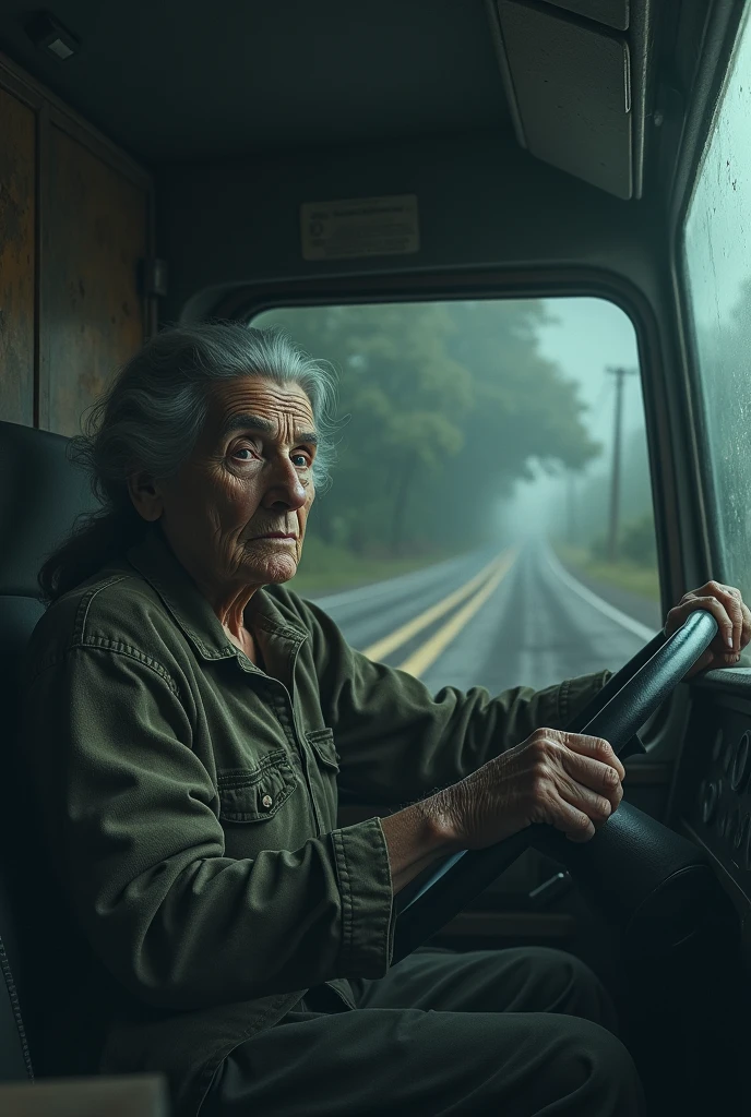 A TRUCKER ON THE ROAD LOOKS LIKE AN OLD WOMAN ON THE SINISTER ROAD 