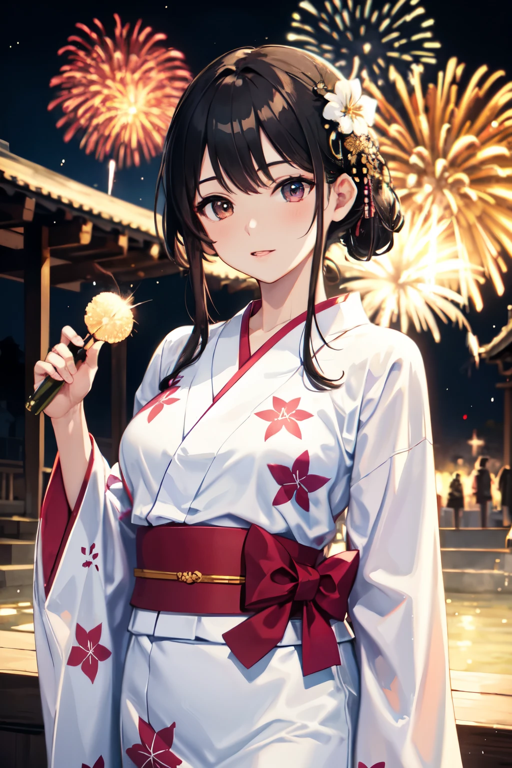 (masterpiece,high resolution,best quality,ultra detailed),1woman,female_focus,yukata,fireworks