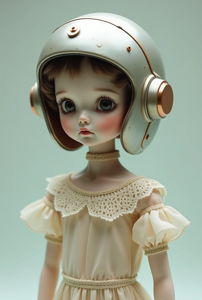 The doll is wearing a helmet
