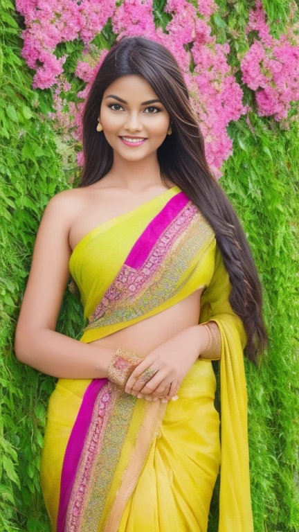 (best quality,4k,8k,highres,masterpiece:1.2),ultra-detailed,(realistic,photorealistic,photo-realistic:1.37) a breathtakingly beautiful and very young village girl, exuding an aura of innocence and charm. She is dressed in a traditional south Indian silk blouse, which is elegantly draped over a petticoat, and a half saree that accentuates her figure. Her long, shiny brown hair is brushed into intricate twin braids, adorned with colorful flowers that seem to dance in the breeze. Against this backdrop of lush green agricultural fields, the girl's flawless skin glows, making her appear even more radiant. The insane level of detail in this ultra-high definition, high dynamic range image captures every fleck of dirt on her skin and every strand of hair, as well as the vibrant colors of the flowers and the intricate patterns of her attire.