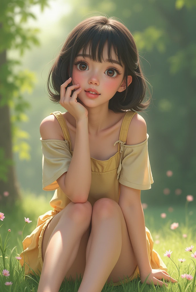 (18-year-old)(Japanese women)(cute)(Thin legs)(Eyes are looking up)(Oval face)(Sticking out tongue)(Realistic images)(You can see from head to foot)