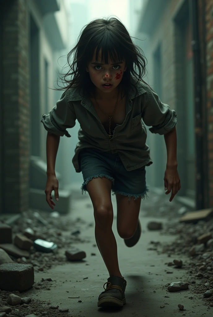 An injured girl trying to escape