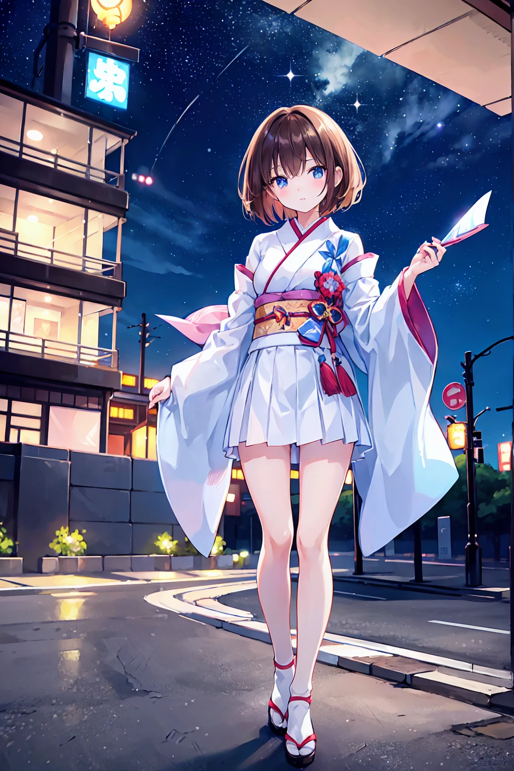 Japanese women、Small breasts,Flat chest、White skin、Clear skin、20-year-old、Brown Hair,Bobcut、(((the best)))、White blouse,Tight Skirt、The whole body is visible,pumps,high quality:1.3、Professional Lighting:2.0 Real:1.2、4K resolution、Detailed skin、masterpiece:1.1、//Street Snap、((To the audience))、Cityscape,Beautiful night view,on the road、((Are standing))、((最high quality)), (Very detailed), (High-definition CG synthesis 8k wallpaper), 高いly detailed, 高い-definition raw colbor photos, Professional photography, Written boundary depth,