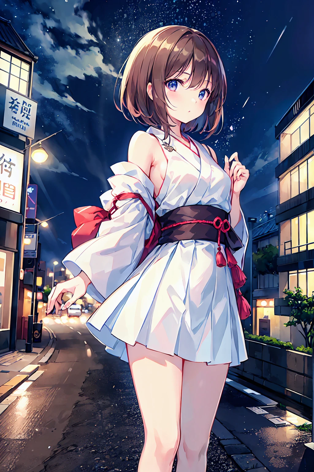 Japanese women、Small breasts，Flat chest、White skin、Clear skin、20-year-old、Brown Hair，Bobcut、(((the best)))、White blouse，Tight Skirt、The whole body is visible，pumps，high quality:1.3、Professional Lighting:2.0 Real:1.2、4K resolution、Detailed skin、masterpiece:1.1、//Street Snap、((To the audience))、Cityscape，Beautiful night view，on the road、((Are standing))、((最high quality)), (Very detailed), (High-definition CG synthesis 8k wallpaper), 高いly detailed,  高い-definition raw colbor photos, Professional photography,  Written boundary depth,
