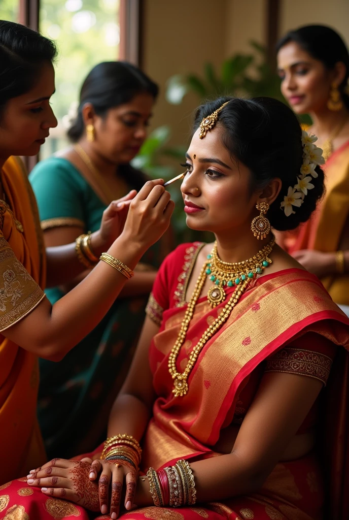 Kerala bride in salon doing makeup