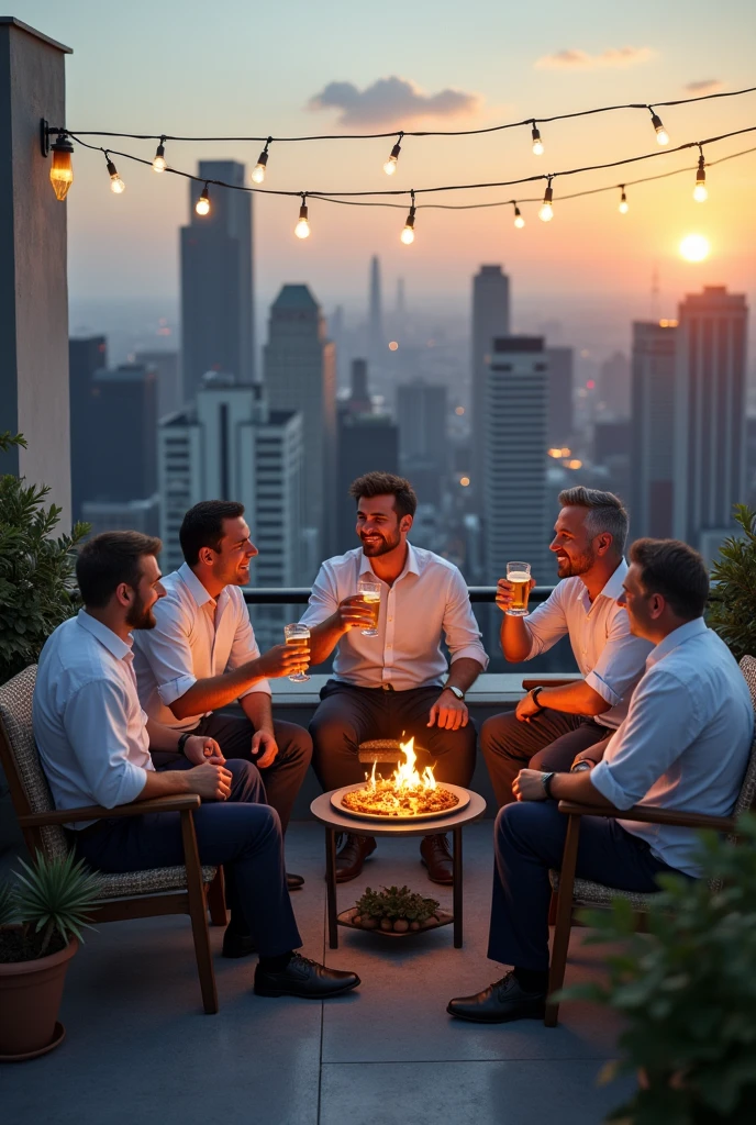 A group of man drinking alcohol on roof of top