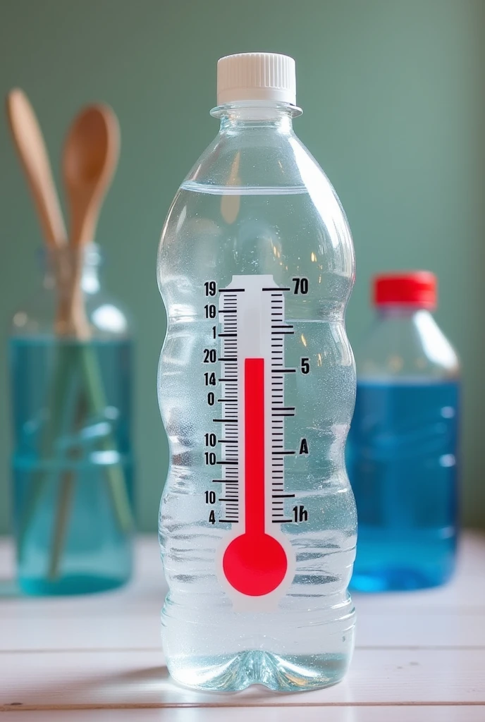 Create a colorful HQ-style banner with the theme of a homemade thermometer made from a PET bottle and isopropyl alcohol.