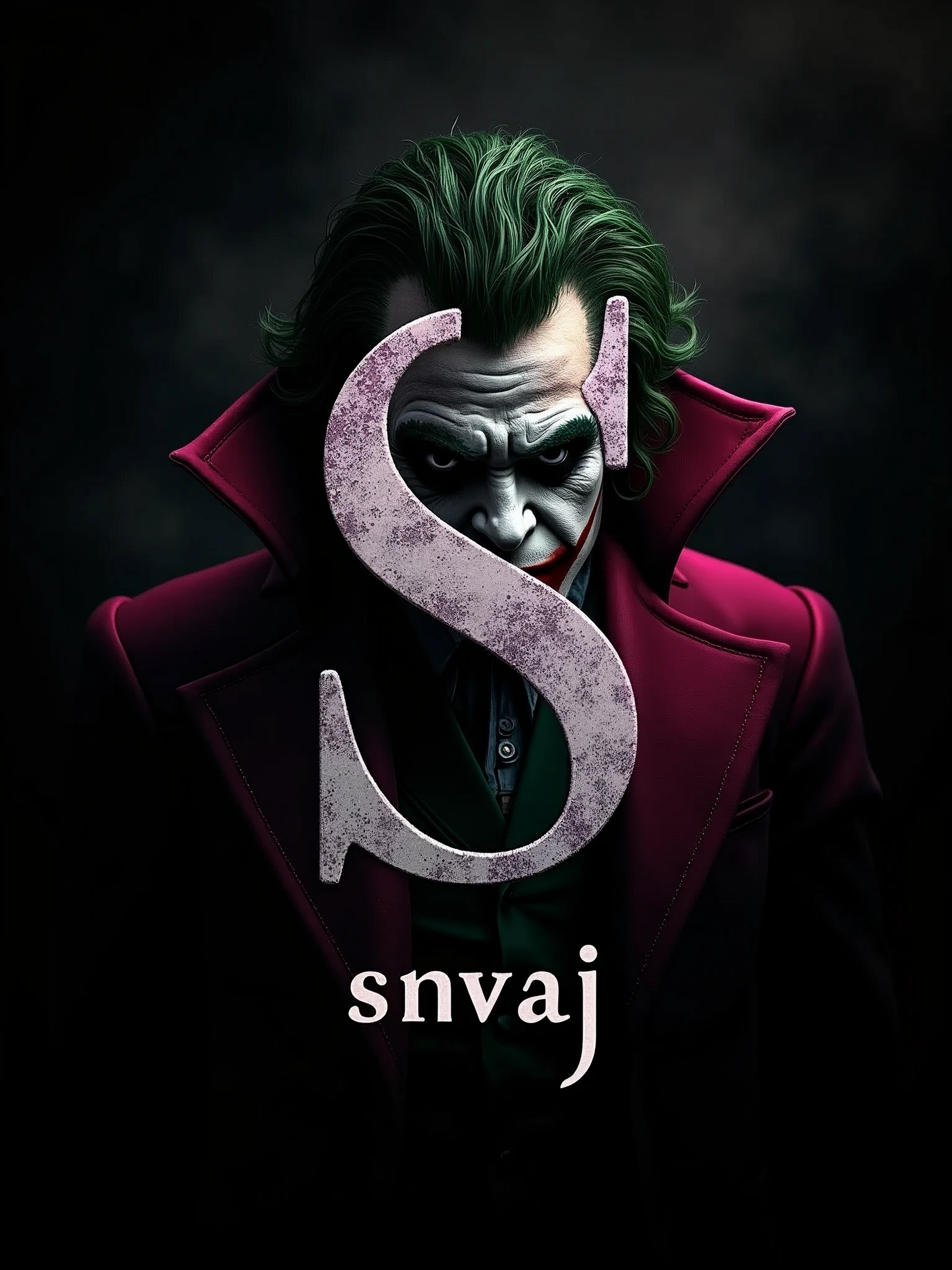 logo "snvaj" stylish letter logo front, background joker , realistic and attitude with logo joker