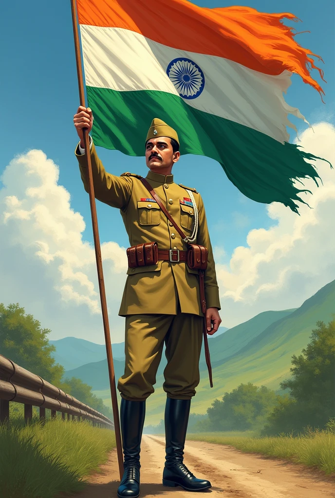 Netaji Subhash border hand indian flag 
