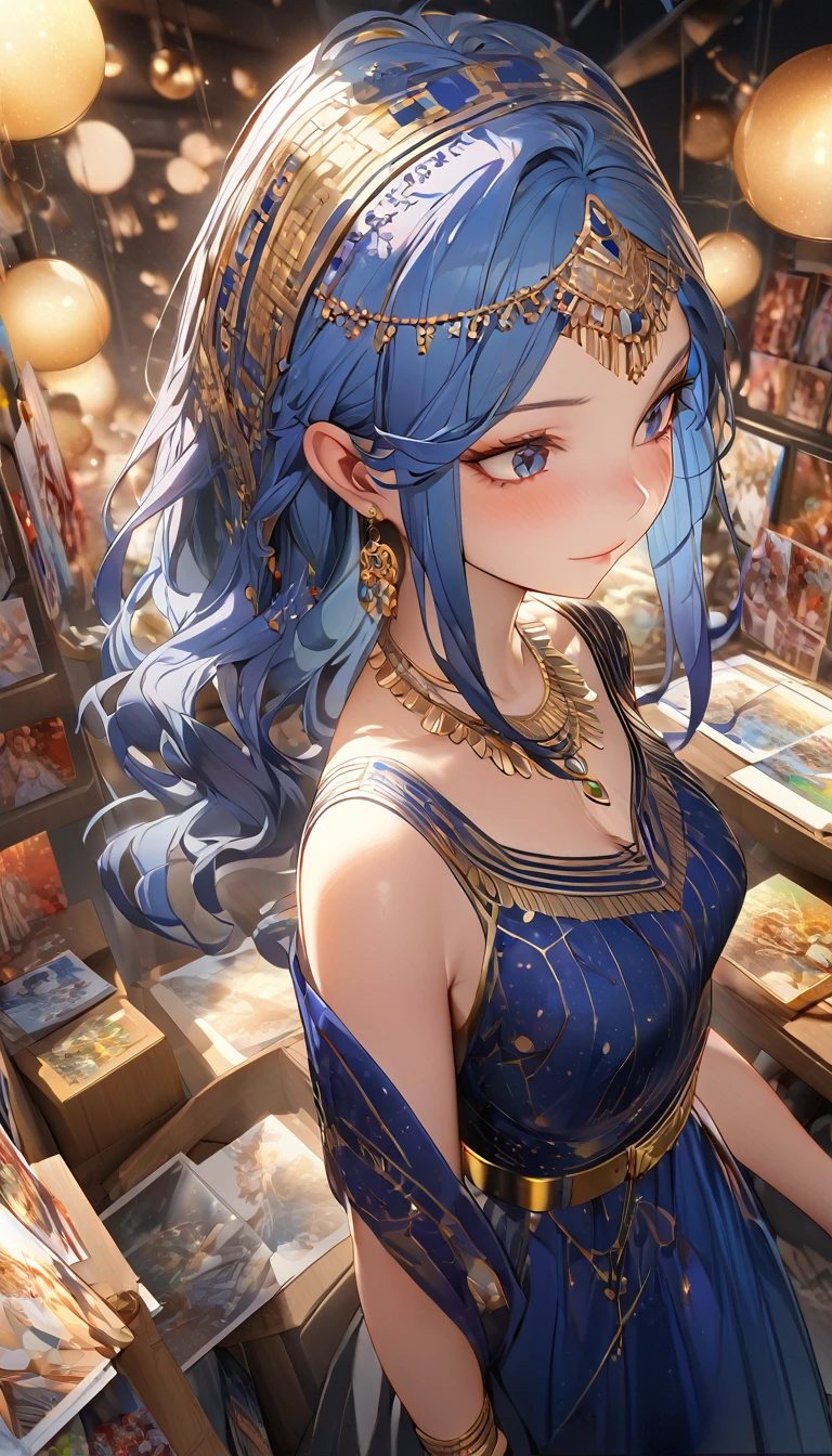 Browsing Caution, masterpiece, Arabian woman in blue dress with gold belt and necklace, 3d rendering character art 8k, Trending on cgstation, Chengwei Pan at Art Station, Inspired by Run In, 8K Art Germany Bokeh, 8K high quality, detailed art, deviantart artstation cgscosiety, cgsociety 8k, cgsociety 8k