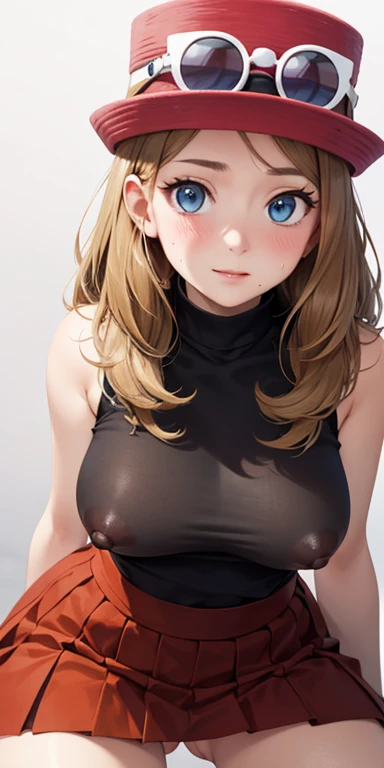 1 Female,High definition,high resolution,Ultra-realistic,8K, aaserena, solo, long hair, eyewear on headwear, pink headwear, eyelashes, blue eyes, sleeveless shirt, black shirt, bracelet, high-waist skirt, red skirt,European,y,Upper body close-up,Photographed from the front,Dynamic Angles,blush, bighappy, wink the eye,facial, sweat,multicolored hair ,((nipples)),(ts),(spread legsde thigssy),(show pussy),(wet pussy)